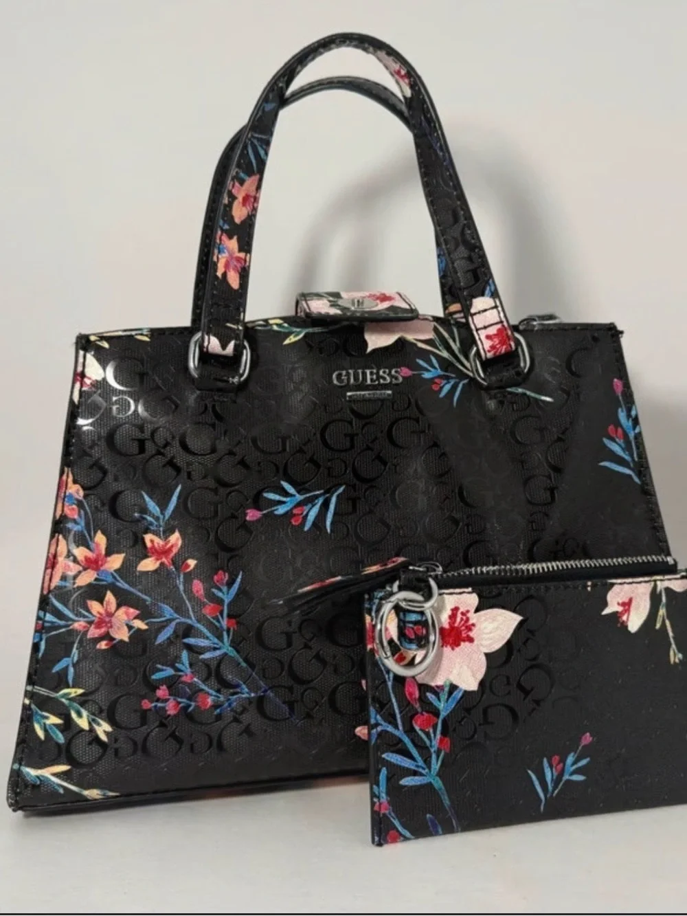 Guess Black Floral Shoulder Bag Large Tote Purse